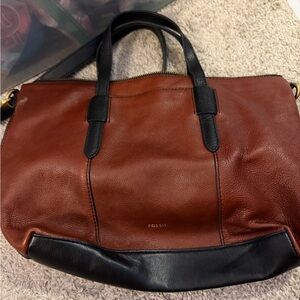 Fossil Brown and Black Leather Bag